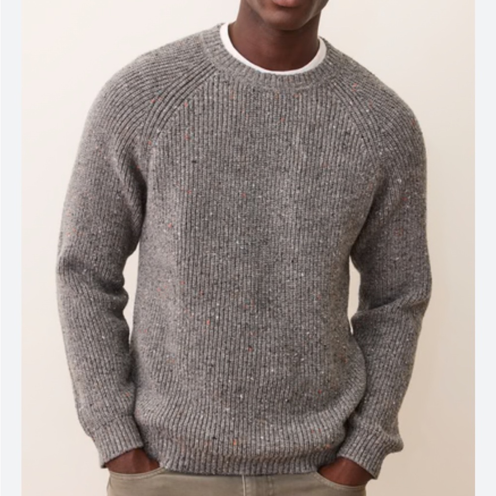 Marine Layer Medium Inverness Crew Sweater Mid Grey Neps Cotton
